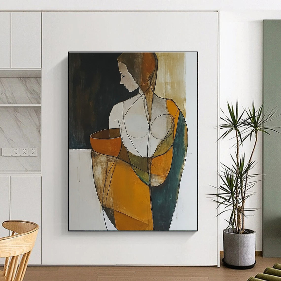 Stylized Figure with Bowl Abstract Painting for Cultural Vibes GAB0718