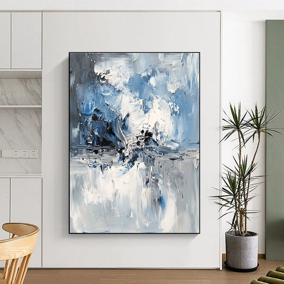 Textured Blue White Abstract Painting with Oceanic Depth WINK573