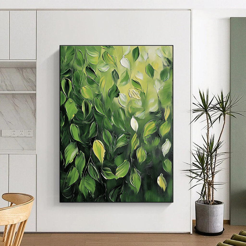 Green Leaves Impasto Textured Nature Abstract Painting GAB0281