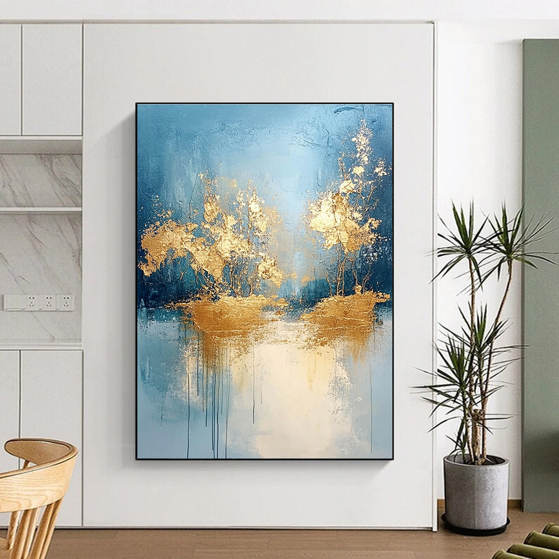 Gold and Blue Landscape Abstract Painting for Luxury - Themed Spa Retreats GAB0936