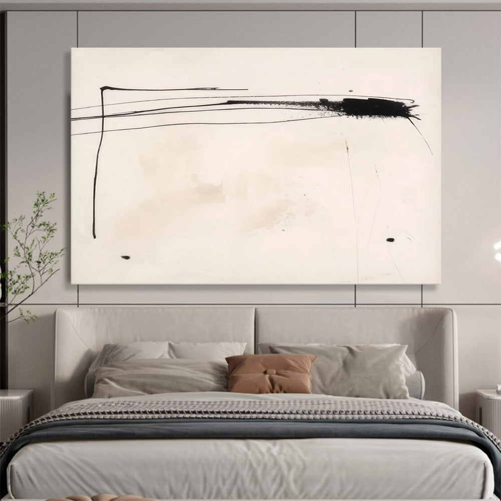 Black - Line Minimalist Abstract Painting for Contemporary Galleries YHT056