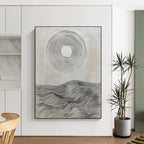 Black and White Wave Circle Painting of Minimalist Serenity GAB0164