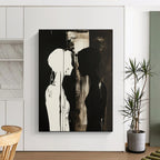 Black and White Silhouettes Emotional Abstract Painting for Introspective Spaces GAB1495