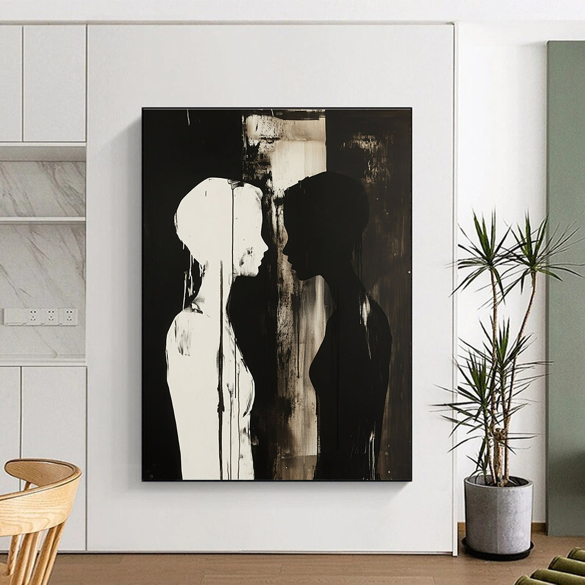 Black and White Silhouettes Emotional Abstract Painting for Introspective Spaces GAB1495