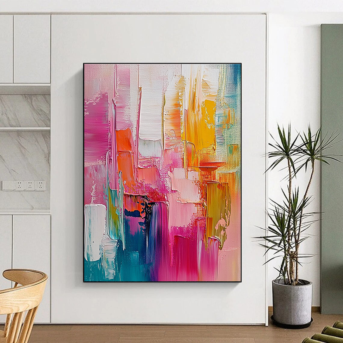 Pink - Orange Abstract Cityscape Painting with Vibrant Urban Energy WINK497