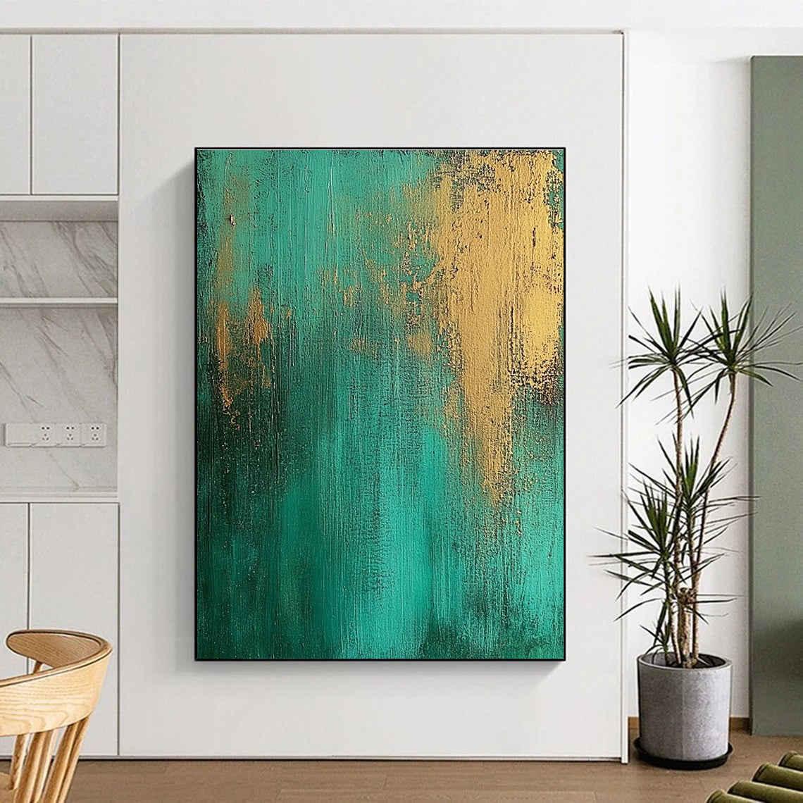 Teal Gold Textured Abstract Painting with Rich Layers WINK708