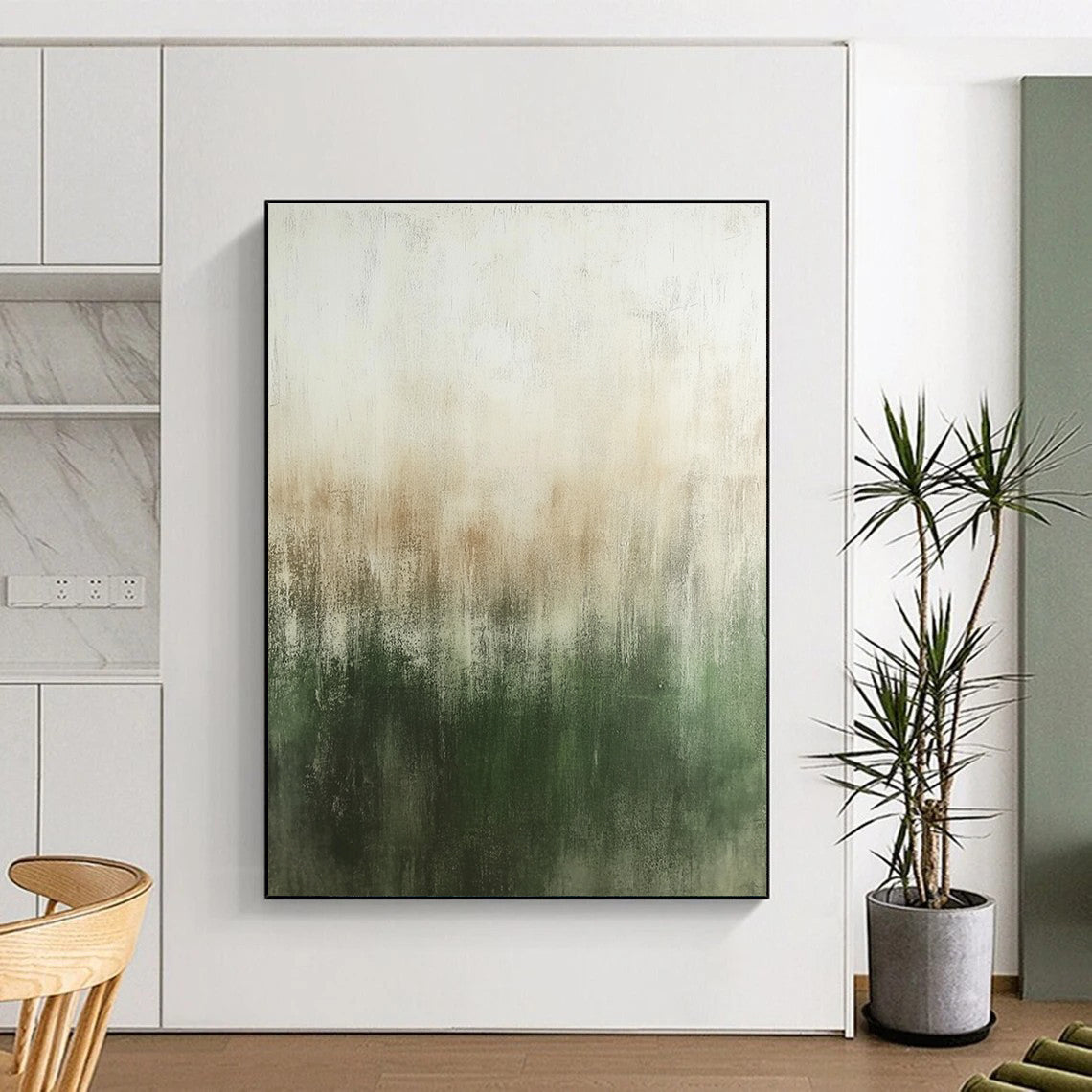 Green - Beige Abstract Gradient Painting with Calming Serenity WINK439