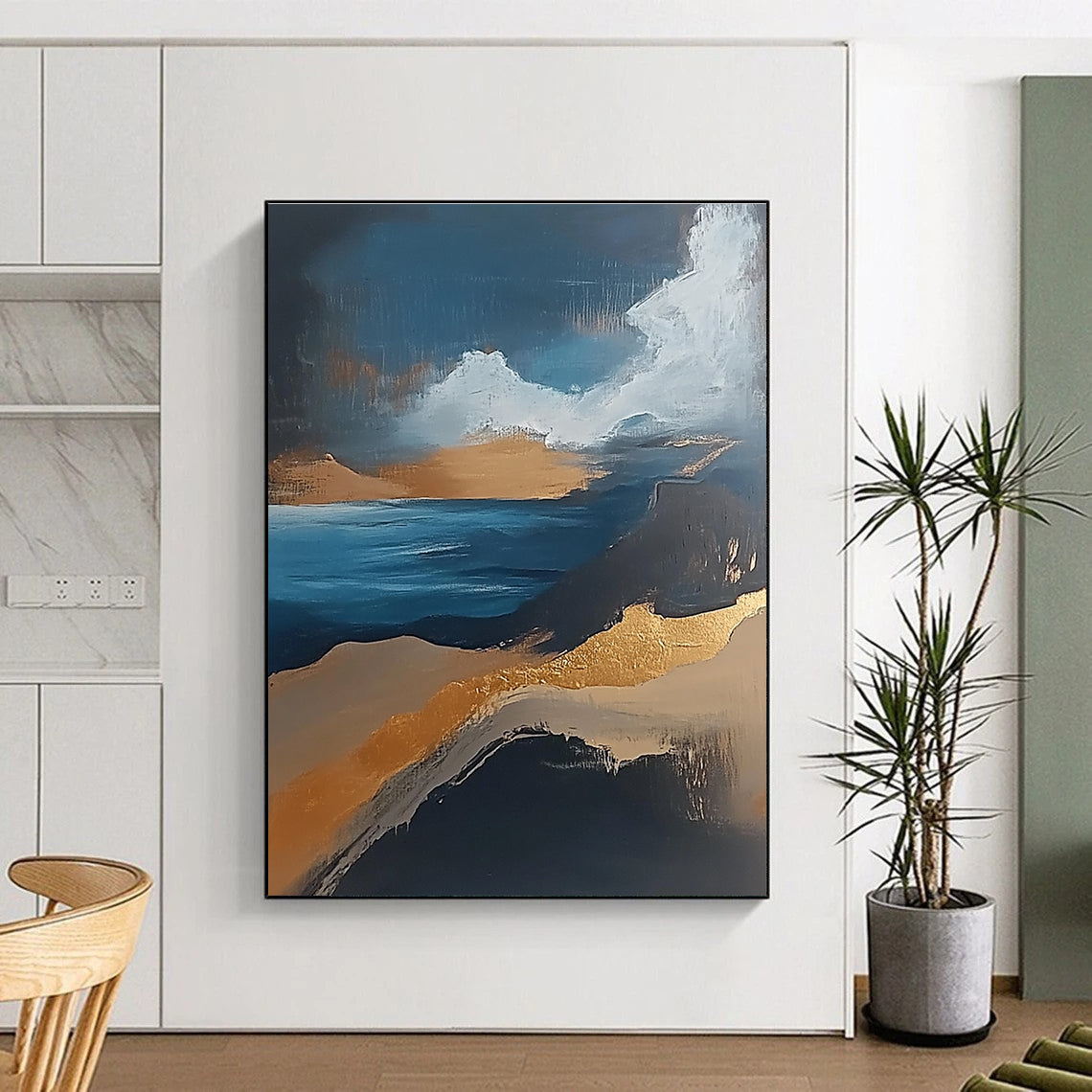 Abstract Seaside with Gold Accents Painting for Luxury Beachfront Residences GAB1123