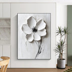 White Flower Relief Abstract Painting for Minimalist Bedrooms GAB1000