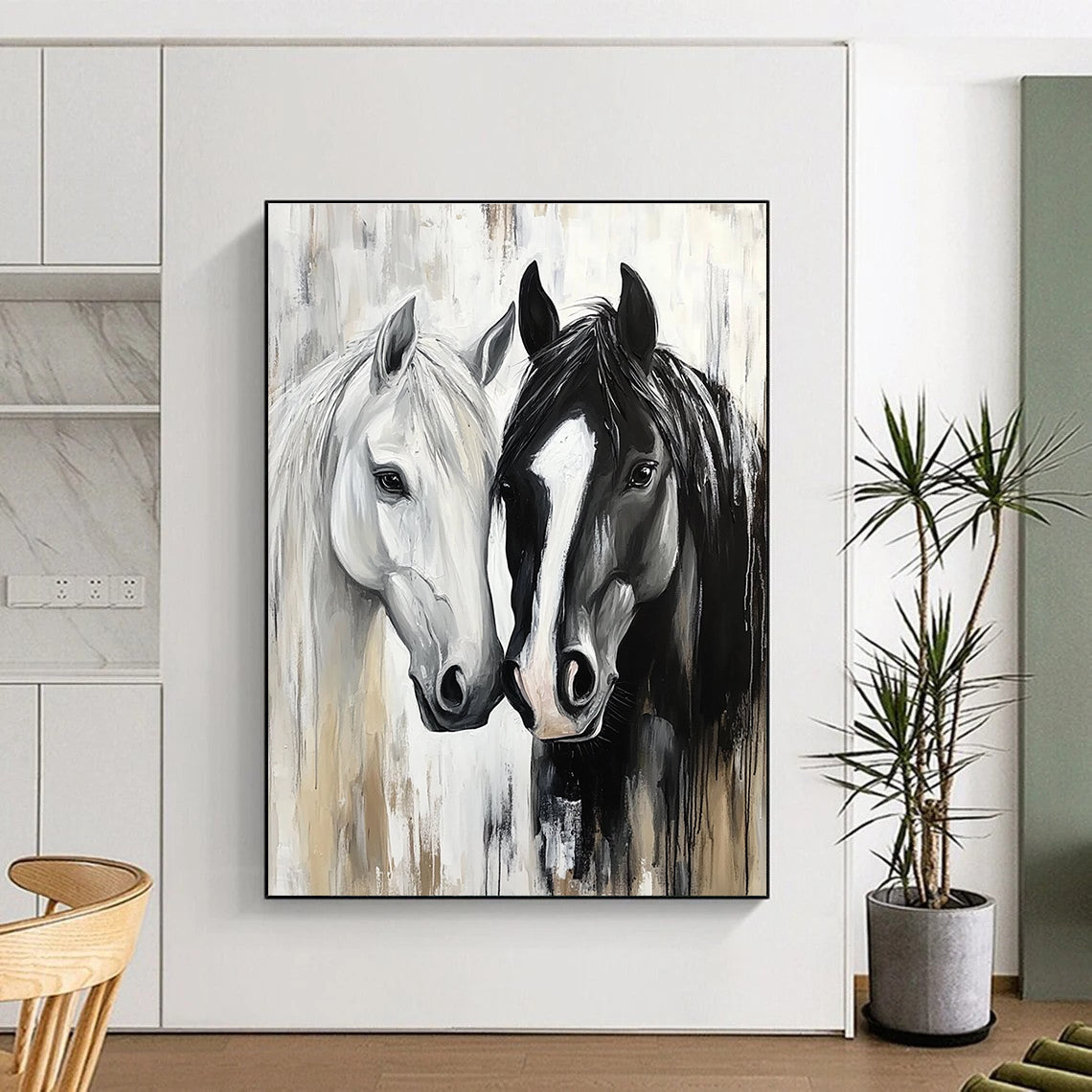Two Horses Portrait Graceful Abstract Painting for Equestrian Enthusiasts GAB1499