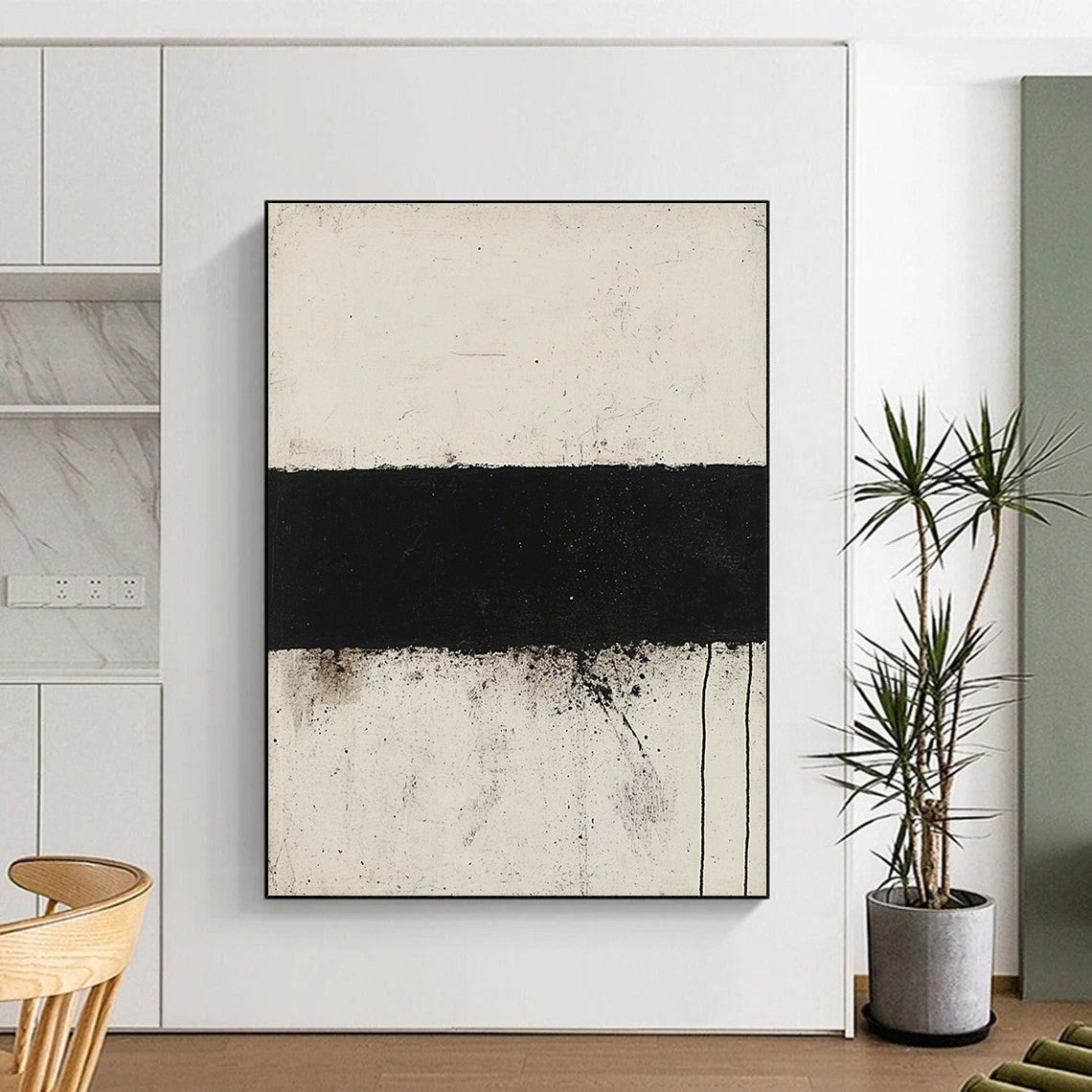 Black and White Strip Abstract Painting with Stark Simplicity WINK143