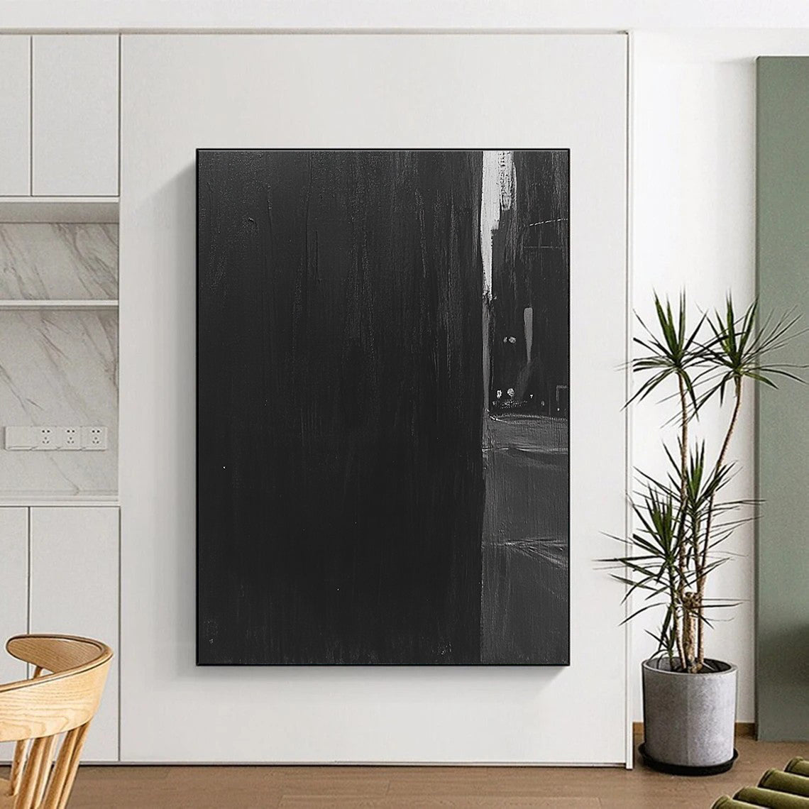 Dark Black Urban Alley Abstract Painting with Mysterious Ambiance WINK016