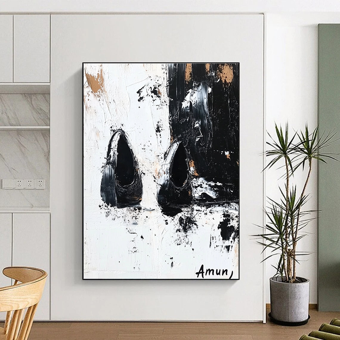 Black and White Shoe Abstract - Edgy Textured Abstract Art GAB0453