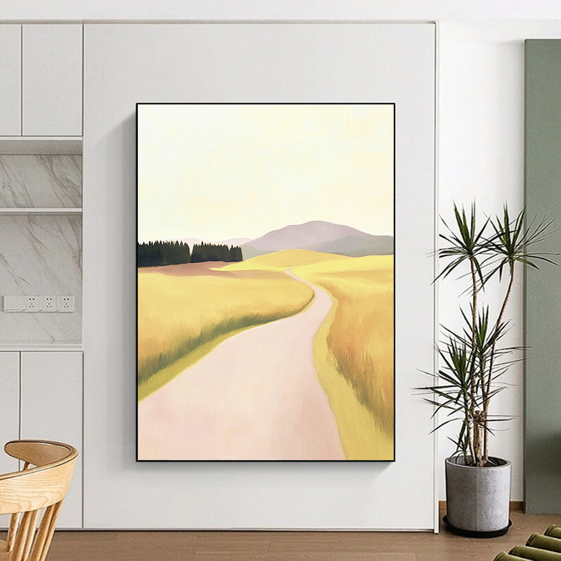 Yellow Field Path Pastoral Abstract Painting GAB0328