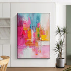 Pink Orange Blue Abstract Painting with Textured Vibrancy WINK519