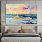Sailboats at Colorful Sunset Abstract Painting with Vibrant Dusk Hues ABS603