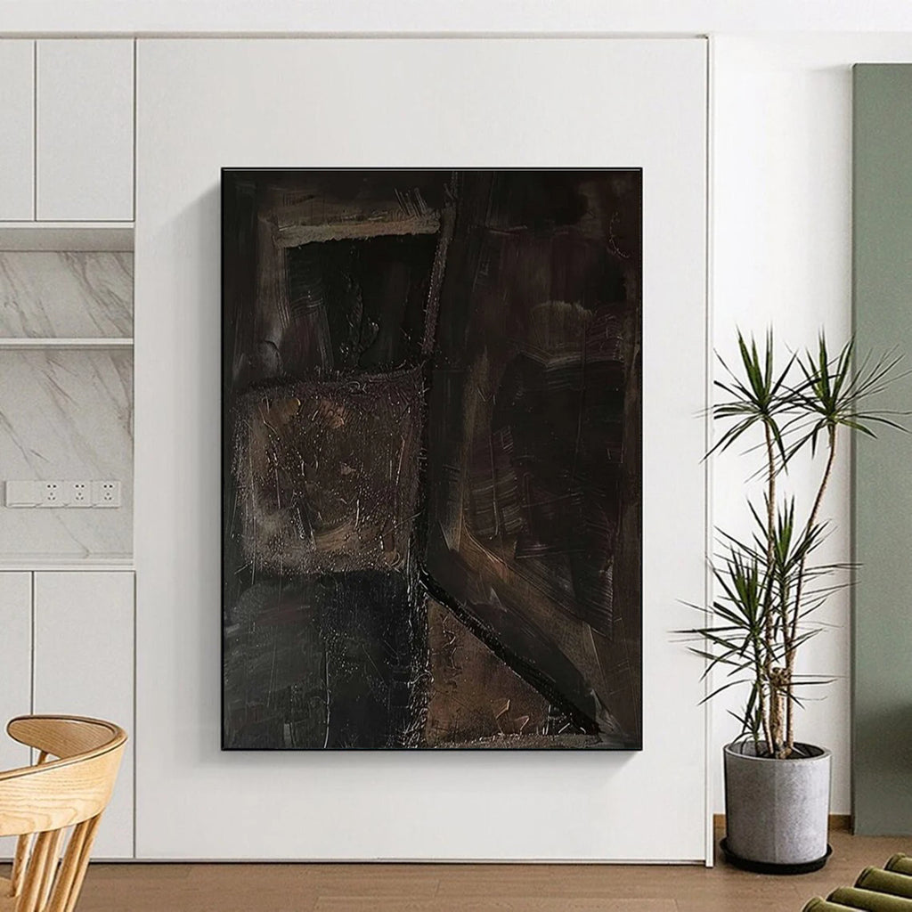 Dark Textured Cubes Abstract Painting for Avant - Garde Art Spaces HENG497