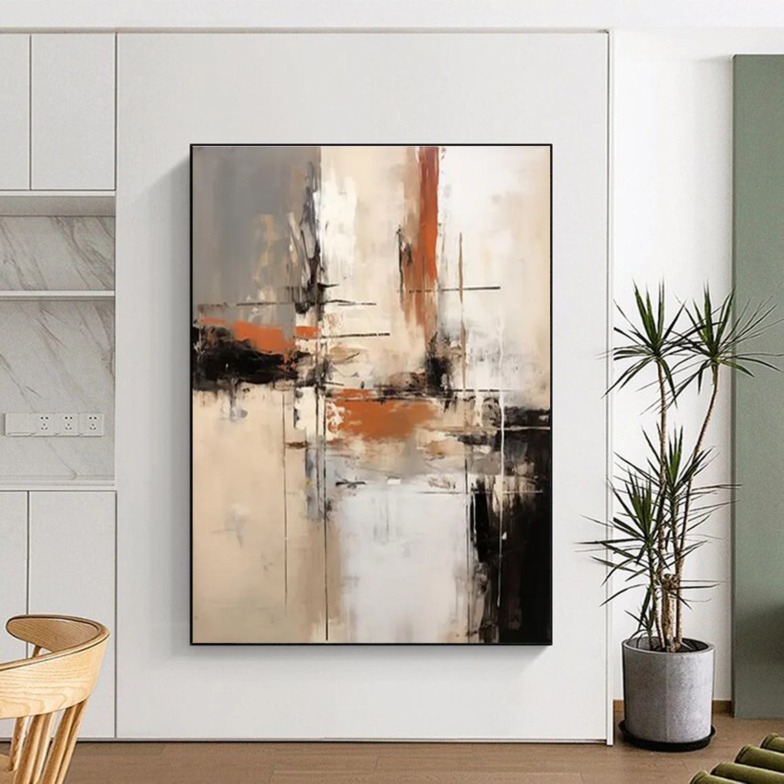 Neutral - Toned Abstract Composition Painting for Elegant Dining Rooms HENG112
