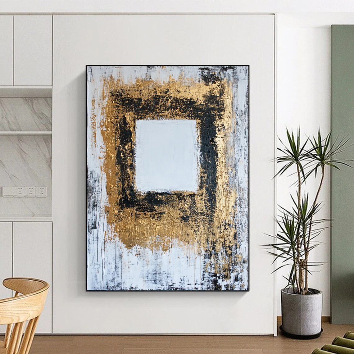 Gold - Framed Square Abstract Painting for Luxurious Living Rooms GAB0850