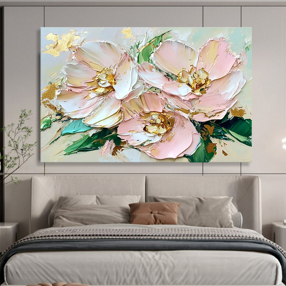 Pink Flowers with Gold Accents Abstract Painting ABS282