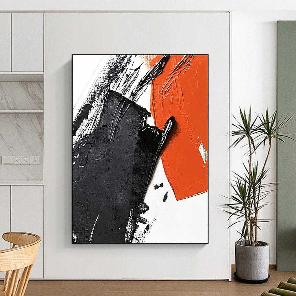 Black and Orange Textured Art Abstract Painting with Bold Strokes GAB0055