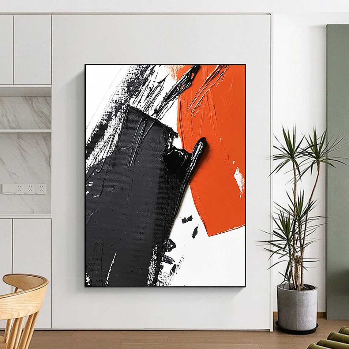 Black and Orange Textured Art Abstract Painting with Bold Strokes GAB0055
