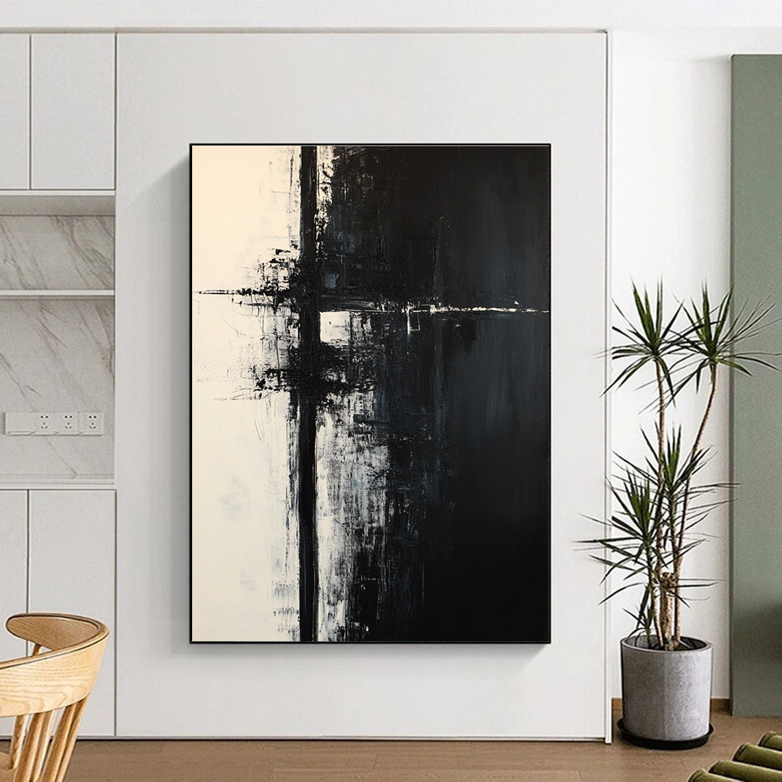 Black and White Cross Abstract Painting for Edgy Office Spaces GAB0837