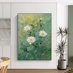 White Roses on Green Delicate Abstract Painting for Fresh Interiors GAB1538