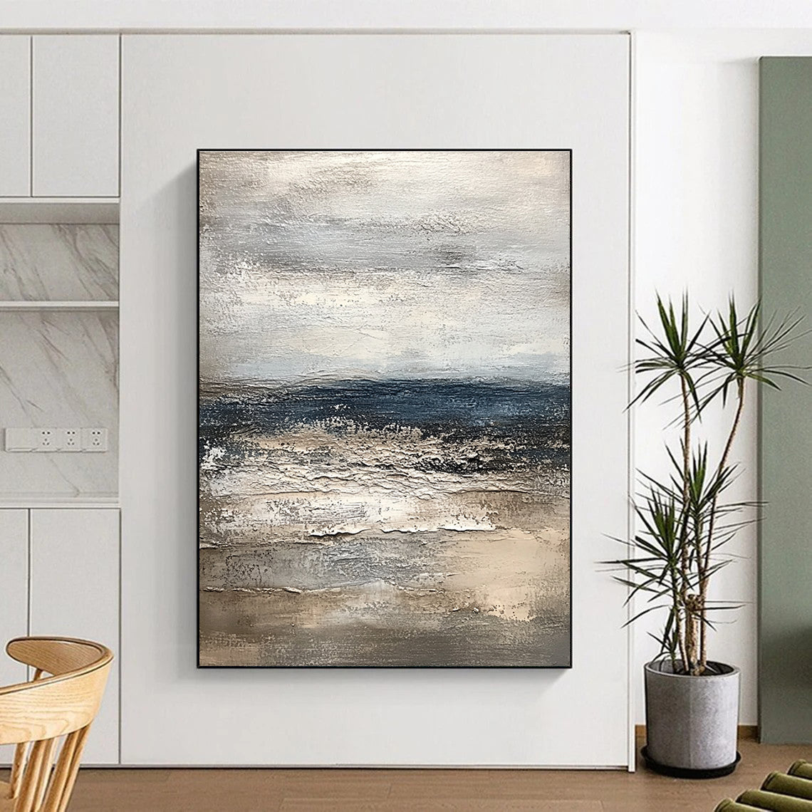 Monochromatic Seaside Abstract Painting for Coastal Home Bedrooms GAB1251
